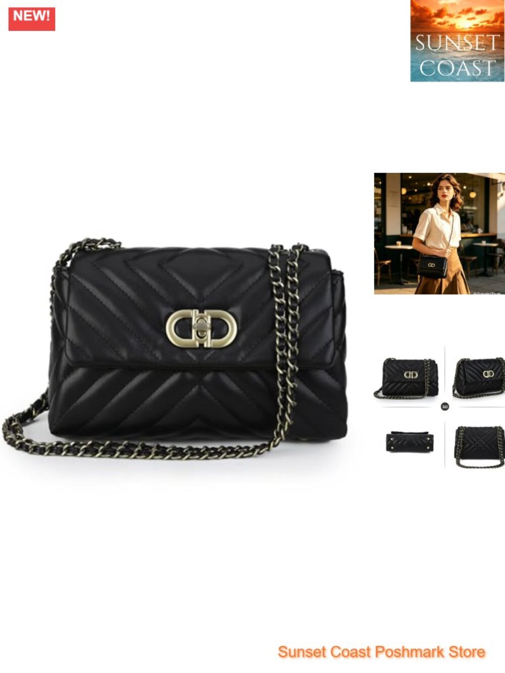 Vegan Leather Quilted Convertible Crossbody Shoulder Bag, Fits iPad Mini